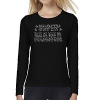 Glitter Super Mama longsleeve shirt zwart Moederdag cadeau rhinestones steentjes voor dames - thumbnail