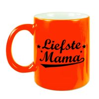 Liefste mama cadeau mok / beker neon oranje voor Moederdag 330 ml - feest mokken
