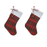 Kerstsok - 4x stuks - rood - ruitjes - 23 x 45 cm - polyester - geruit - kerstversiering