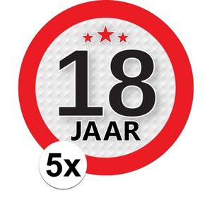 5x 18 Jaar leeftijd stickers rond 9 cm verjaardag versiering   -