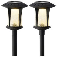 Set van 2x stuks solar tuinlampen/prikspots zwart op zonne-energie 32 cm