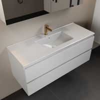 MONDIAZ AIVY 120cm badmeubel Talc, wastafel glanzend wit keramiek midden 1 kraangat met spiegelkast (M60103 - AI-M120TAMI - AI-C120TAMI)