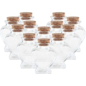 20x Mini glazen hartjes flesjes/potjes 4 x 4 x 6 met kurk dop