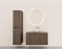 Onderkast Wiesbaden Sulora 80x48 cm Afgeronde Hoeken Geribbeld Met 1 Lade 1 Uitsparing Bruin Eiken