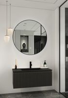 Fontana Lento zwart badmeubel ribbelfront 100cm met zwarte wastafel 1 kraangat en ronde spiegel