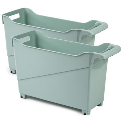 Set van 2x stuks kunststof trolleys pastel groen op wieltjes L45 x B17 x H29 cm