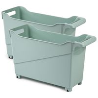 Set van 2x stuks kunststof trolleys pastel groen op wieltjes L45 x B17 x H29 cm Set van 2x stuks kunststof trolleys pastel groen op wieltjes L45 x B17 x H29 cm