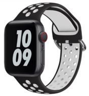 Siliconen sportband met gesp - Zwart + Wit - Geschikt voor Apple Watch 42mm / 44mm / 45mm / 49mm