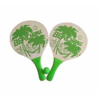 Beachball set - groen - hout - Rackets/batjes en bal - strand speelset Beachball set - groen - hout - Rackets/batjes en bal - strand speelset