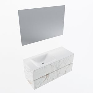 MONDIAZ VICA 110cm badmeubel onderkast Carrara 2 lades. Wastafel CLOUD links 1 kraangat, kleur Talc met spiegel LED.