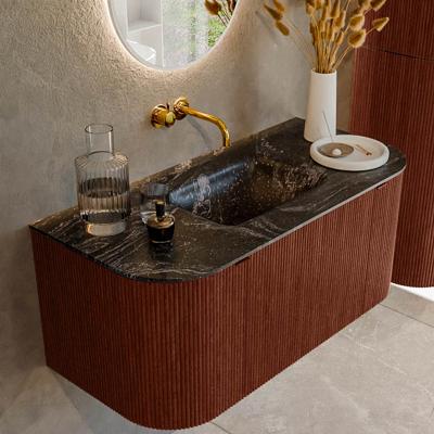Badmeubel Mondiaz Kurve-Dlux | 100 cm cm | Meubelkleur Ruby | Wastafelkleur Lava | Solid surface | Wasbak midden spoelbak | Zonder kraangat(en)
