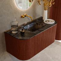 Badmeubel Mondiaz Kurve-Dlux | 100 cm cm | Meubelkleur Ruby | Wastafelkleur Lava | Solid surface | Wasbak midden spoelbak | Zonder kraangat(en)
