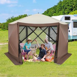 350 x 350 cm Direct te Openen Paviljoen 6 Zijden met Gaaswanden 2 Uitneembare Windschermen Zonneluifel voor 8 tot 10 Personen