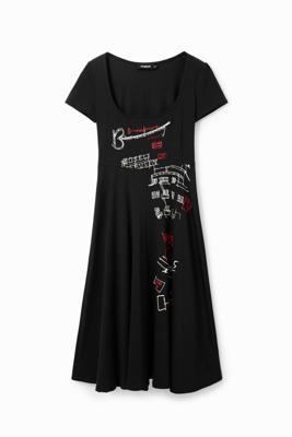 Korte arty jurk - BLACK - S
