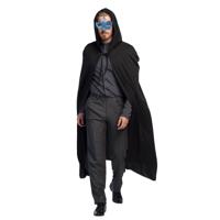 Venetiaans Gemaskerd bal verkleedkleding - Met oogmasker blauw - Lange mantel zwart - met capuchon