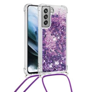 Lunso - Backcover hoes met koord - Samsung Galaxy S21 FE - Glitter Paars