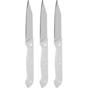 3x Keukenmesjes/schilmesjes RVS met wit kunststof handvat