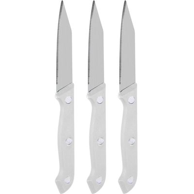3x Keukenmesjes/schilmesjes RVS met wit kunststof handvat