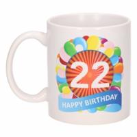 22 jaar Verjaardag koffiemok - cadeau beker - feestelijke ballonnen print - 300 ml - keramiek - wit