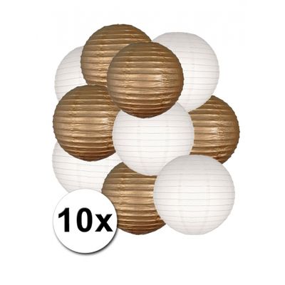 Feestartikelen lampionnen goud/witte 10x