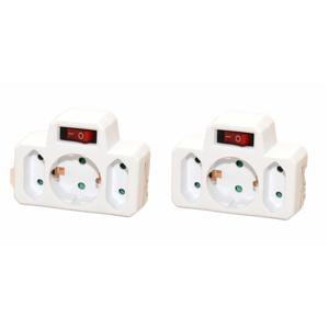 Stopcontactsplitter - 2x - stopcontact adapter met 3 poorten en schakelaar - verdeelstekker