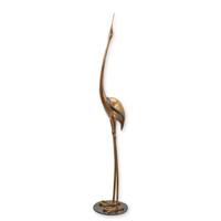 A BRONZE SCULPTURE OF A MODERN STANDING CRANE A BRONZE SCULPTURE OF A MODERN STANDING CRANE