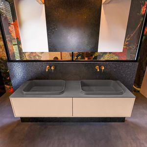 Badkamermeubelset Mondiaz Erin 150 cm met 2 Lades met RIDGE Wastafel Dubbel Dark grey Zonder Kraangaten Greeploos Mat Rosee