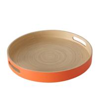 Dienblad/serveerblad Bambo - oranje - rond - bamboe - met handvaten
