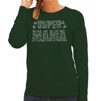Glitter Super Mama sweater groen Moederdag cadeau rhinestones steentjes voor dames 2XL  - - thumbnail