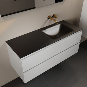 MONDIAZ AIVY 120cm badmeubel Talc, wastafel Urban solid surface rechts zonder kraangat (AI-351641URBAN-NO - AI-M120TARE)