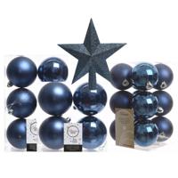 Kerstversiering kunststof kerstballen met piek donkerblauw 6-8-10 cm pakket van 45x stuks - Kerstbal - thumbnail