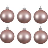 Kerstballen set - 6x stuks - licht roze - glas - 6 cm - mat - kerstversiering - zilveren ophanglintj