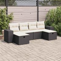 6-delige Loungeset met kussens poly rattan zwart
