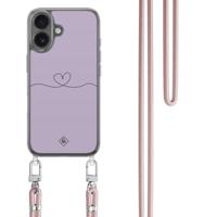 iPhone 17 hoesje met rosegoud koord - Hart lila