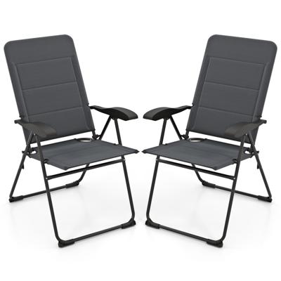 2-delige set Tuinstoelen met 7-voudig Verstelbare Rugleuning Opvouwbare Stoelen Balkonstoelen Grijs