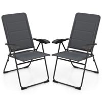 2-delige set Tuinstoelen met 7-voudig Verstelbare Rugleuning Opvouwbare Stoelen Balkonstoelen Grijs