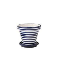 J-Line Flowerpot+Plate Granada Stripes Handmade+Painted Ceramic Cob