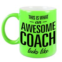 Awesome coach cadeau mok / beker neon groen 330 ml - thumbnail