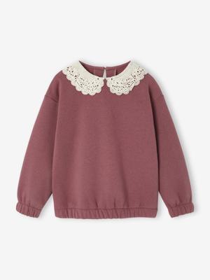 Sweater met sierlijke kraag van macramé meisjes pruim