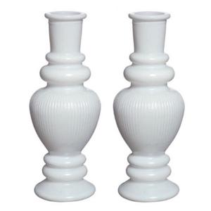 Bloemenvaas Venice - 2x - voor kleine stelen - gekleurd glas - ribbel wit - D5,7 x H15 cm