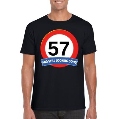 57 jaar and still looking good - t-shirt verkeersbord print - zwart - heren - verjaardag 57 jaar and still looking good - t-shirt verkeersbord print - zwart - heren - verjaardag