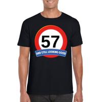 57 jaar and still looking good - t-shirt verkeersbord print - zwart - heren - verjaardag
