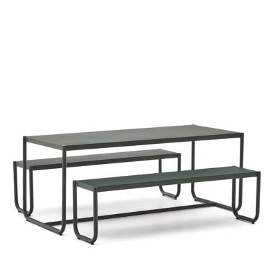 Kave Home Picknickset 'Sotil' Met tuintafel en 2 tuinbanken, kleur Donkergroen