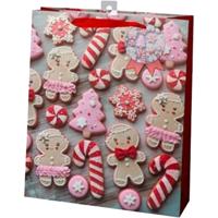Gerimport Kerst cadeau tasje - 42 cm - peperkoek mannetje en vrouwtje