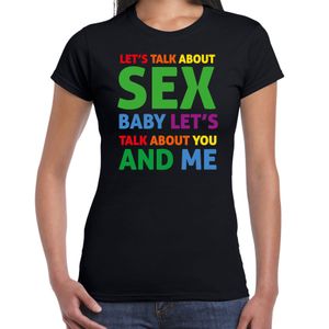 Gay Pride t-shirt met tekst - dames - zwart - Talk about sex - LHBTI