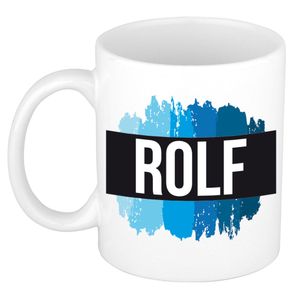 Naam cadeau mok / beker Rolf met blauwe verfstrepen 300 ml