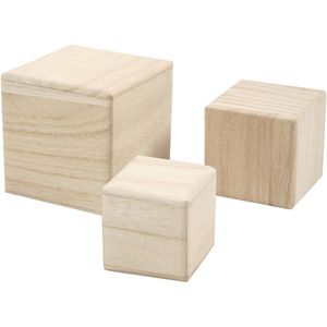 3x Houten hobby knutsel kubussen   -