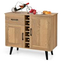 Moderne Buffetkast Boeren Wijnkast met 6-Flessen Wijnrek en Schuiflade en Verstelbare Planken Veelzijdige Accentkast voor Keuken/Woonkamer
