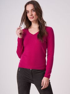 Basic fijngebreide V-hals trui van biologisch cashmere