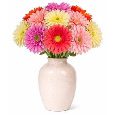 Boeket Kunstbloemen Gerbera's - H60 cm - 4 kleuren mix - 12x stelen kunstbloemen